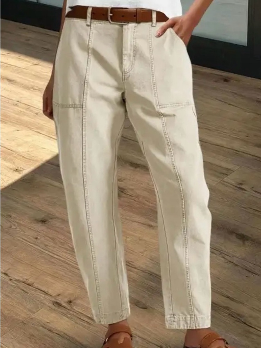Flamingals Beige Mid Waist Barrel Leg Crop Pants - Sz XL NWT
